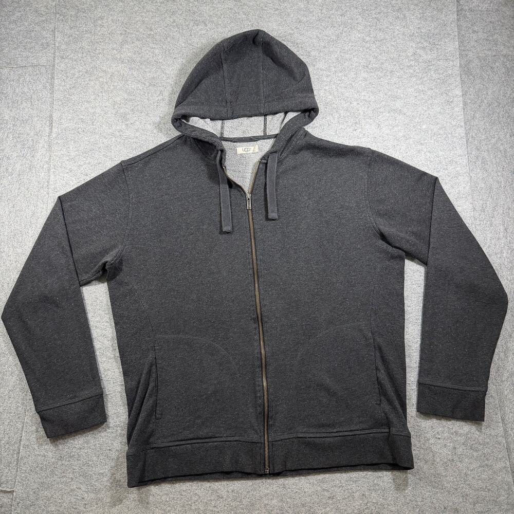 UGG Full Zip Hoodie Mens XL Charcoal Gray Fleece Soft Lounge Drawstring Pockets